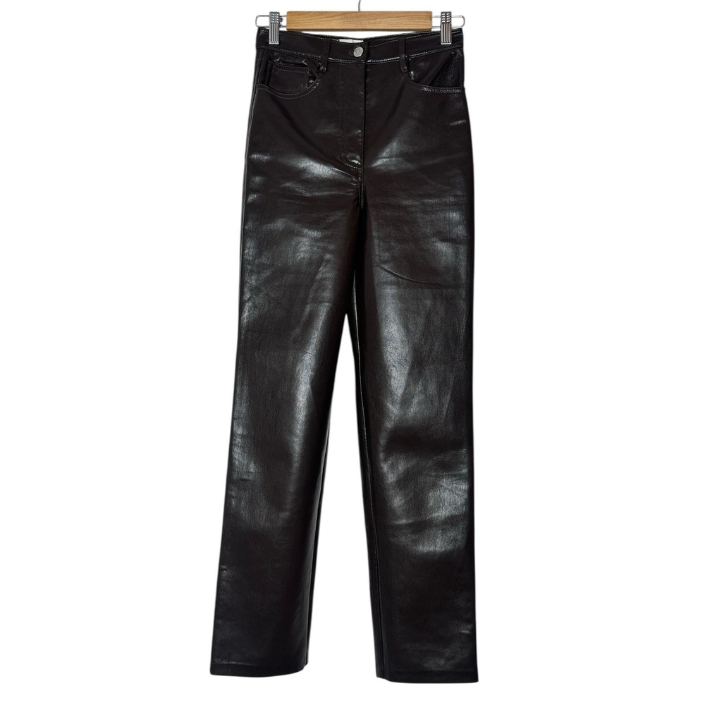 Wilfred Pants Woman's Size 2 High Rise Faux Leather Straight Leg Winter Cozy